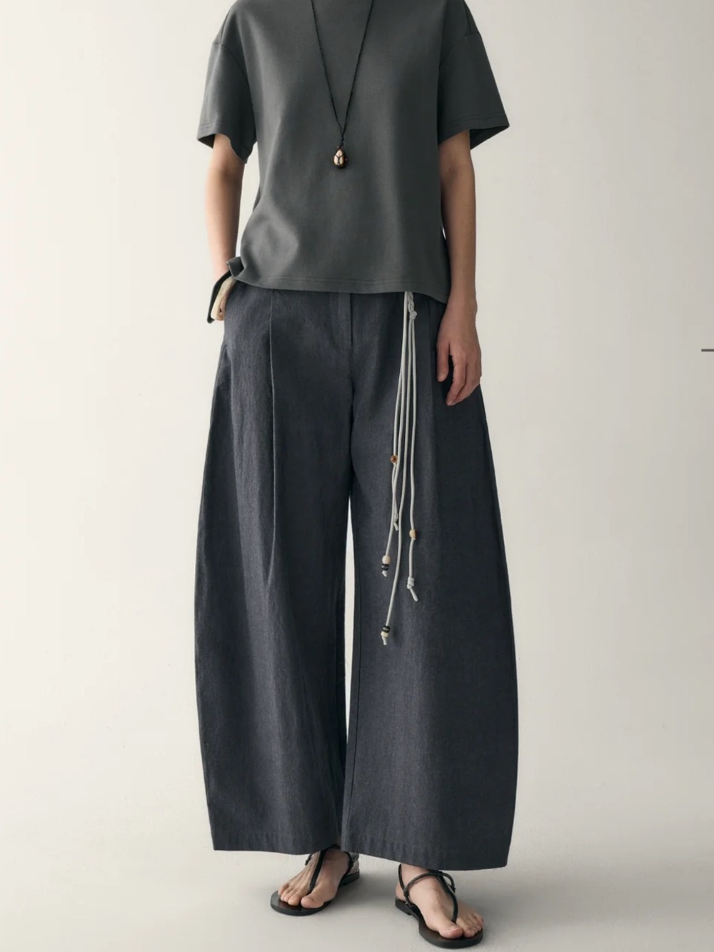 Insis cotton-linen belted pants